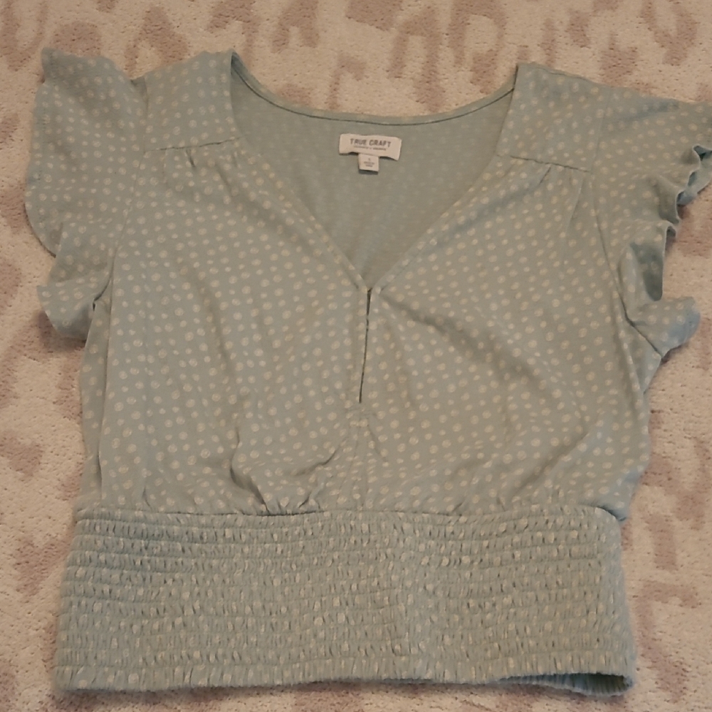 True Craft Women's Light Blue Polka Dot Blouse